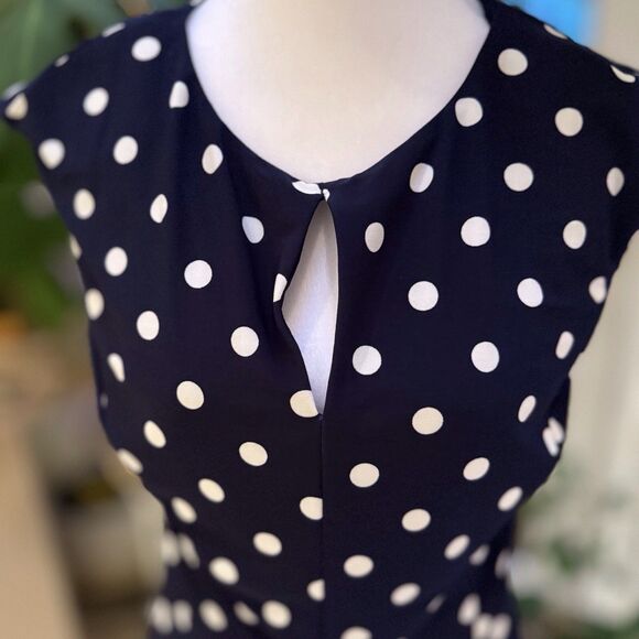 Lauren Ralph Lauren Navy Polka Dot A-Line Dress Size‎ 6 Stretch Brunch Office - Picture 4 of 16